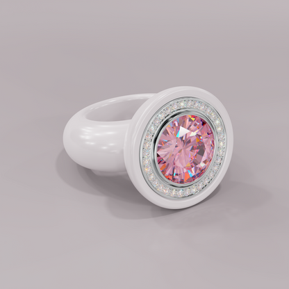 illusion White Diamond Bespoke Round Cocktail Ring