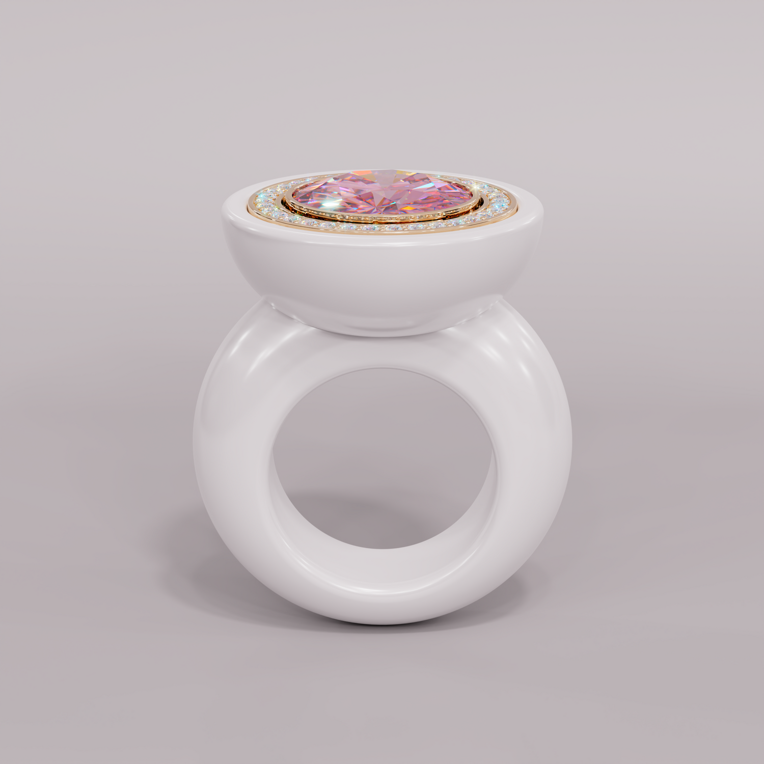 illusion White Diamond Bespoke Round Cocktail Ring