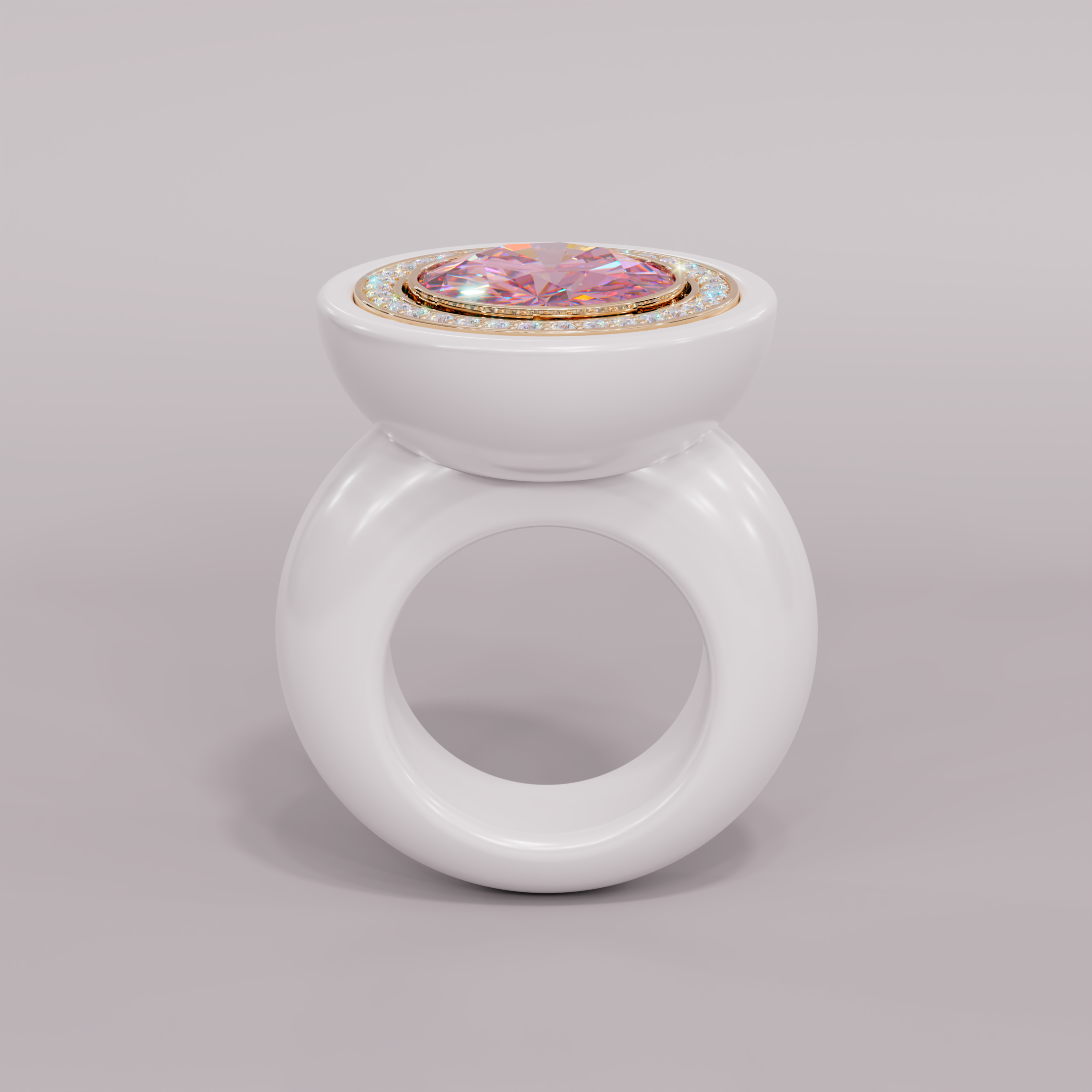 illusion White Diamond Bespoke Round Cocktail Ring