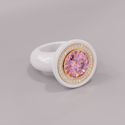 illusion White Diamond Bespoke Round Cocktail Ring