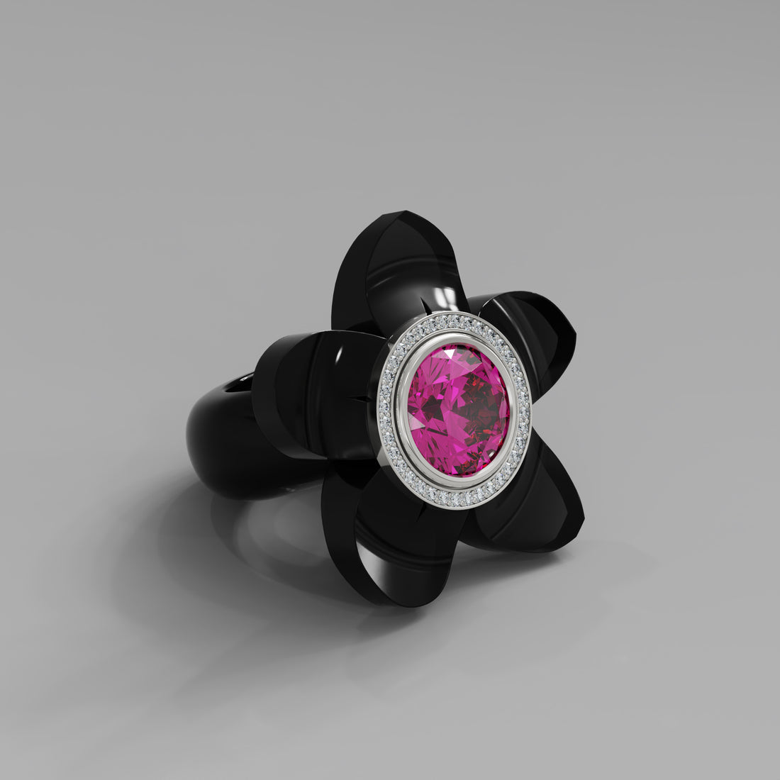 Noir Diamond 5 Petal Bloom Ring - Mark Gold