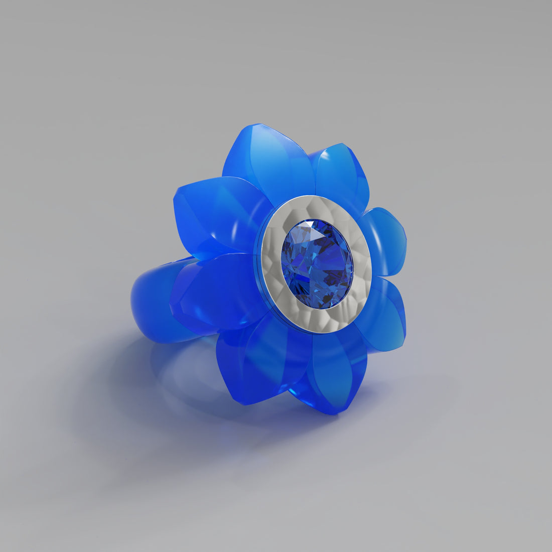 Cobalt Hammered Bespoke Bloom Ring - Mark Gold