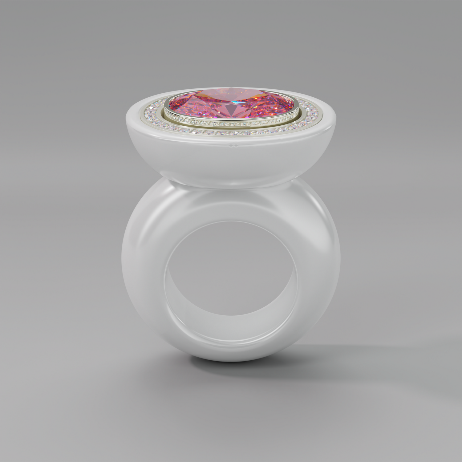 illusion White Diamond Oval Bespoke Cocktail Ring