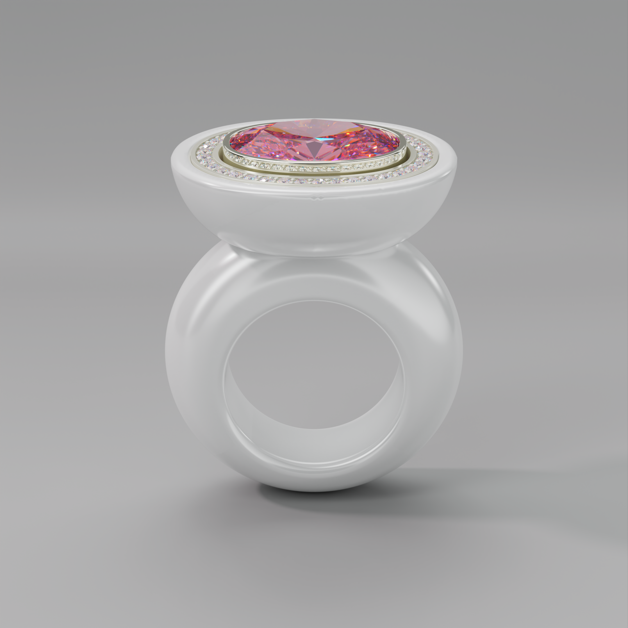 illusion White Diamond Oval Bespoke Cocktail Ring
