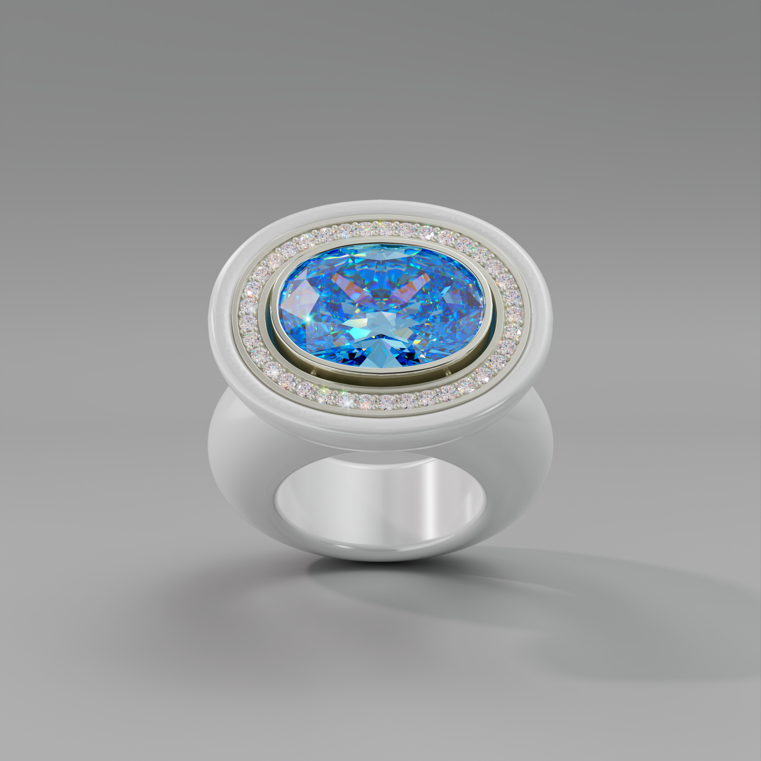 illusion White Diamond Oval Bespoke Cocktail Ring