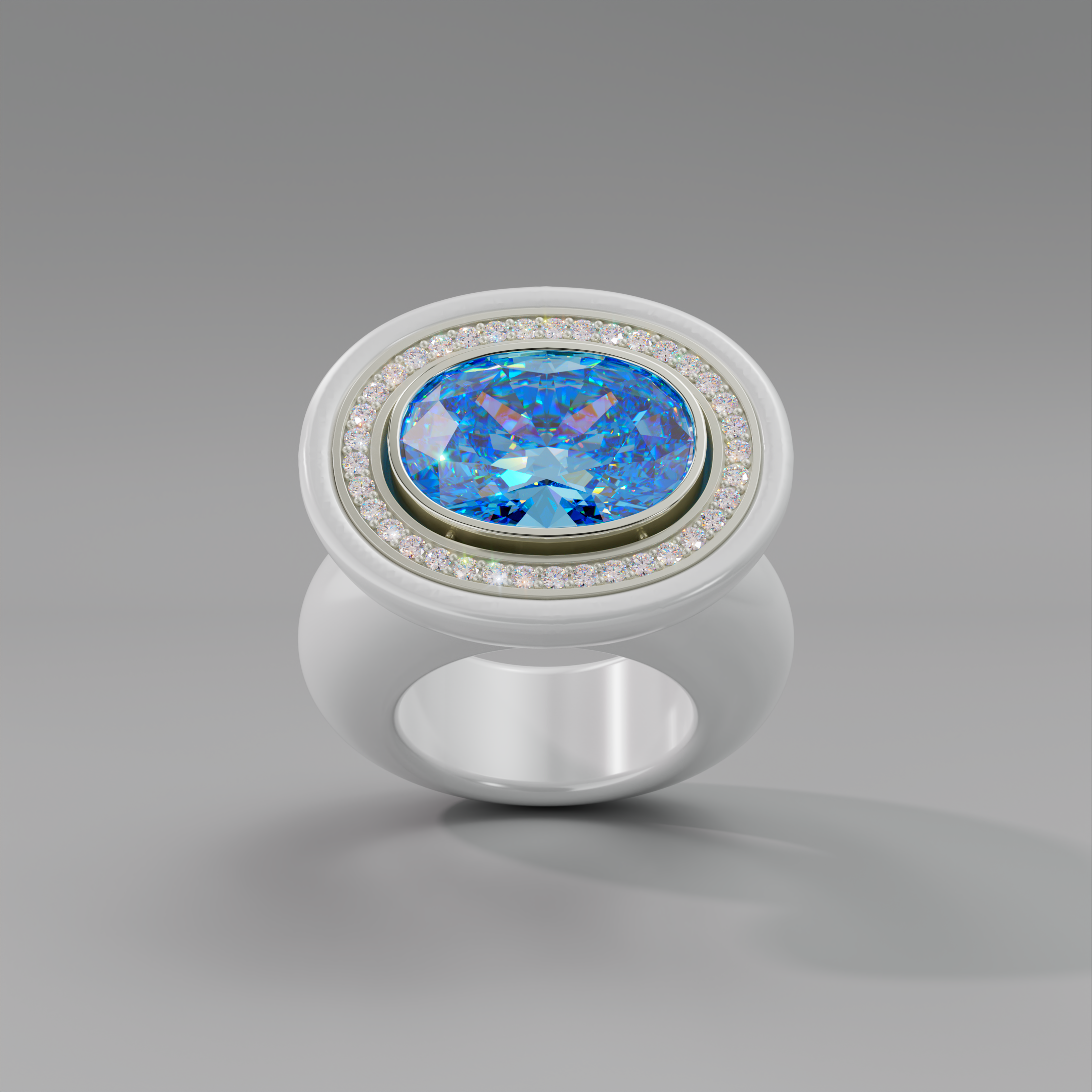 illusion White Diamond Oval Bespoke Cocktail Ring