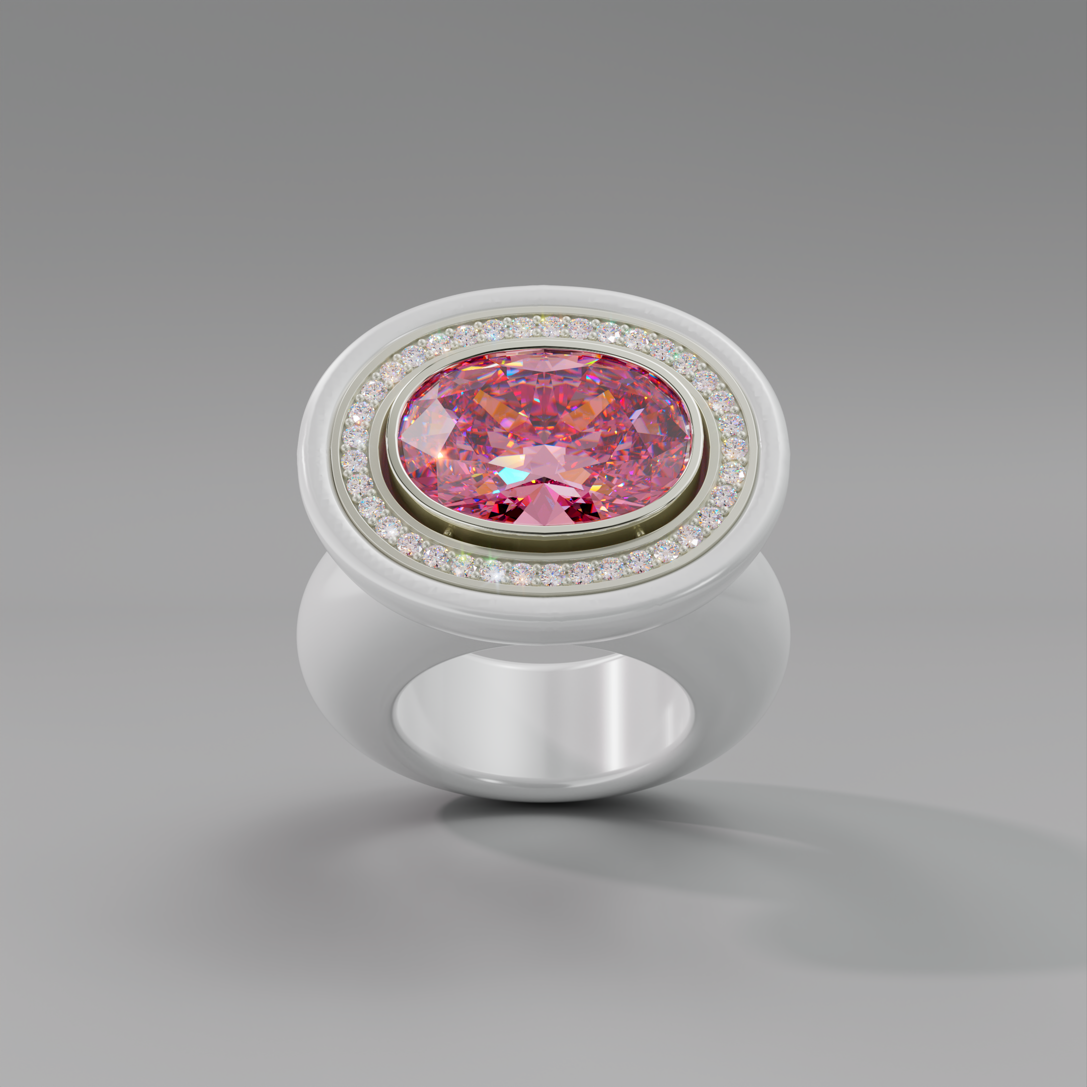 illusion White Diamond Oval Bespoke Cocktail Ring