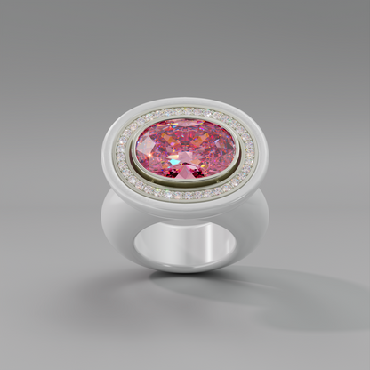 illusion White Diamond Oval Bespoke Cocktail Ring