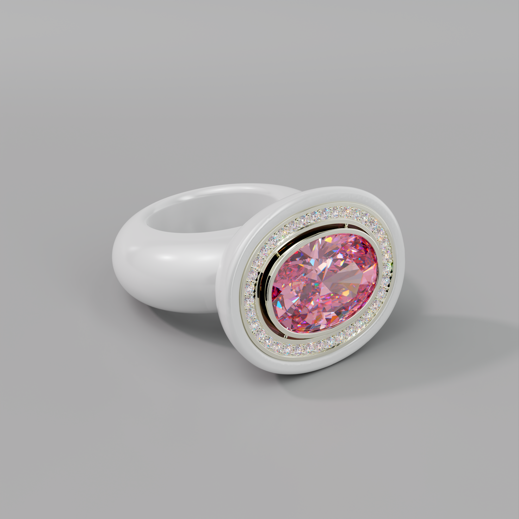 illusion White Diamond Oval Bespoke Cocktail Ring