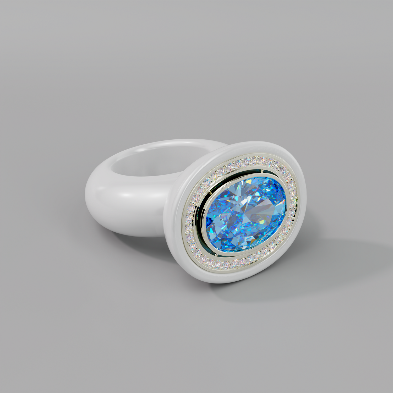 illusion White Diamond Oval Bespoke Cocktail Ring