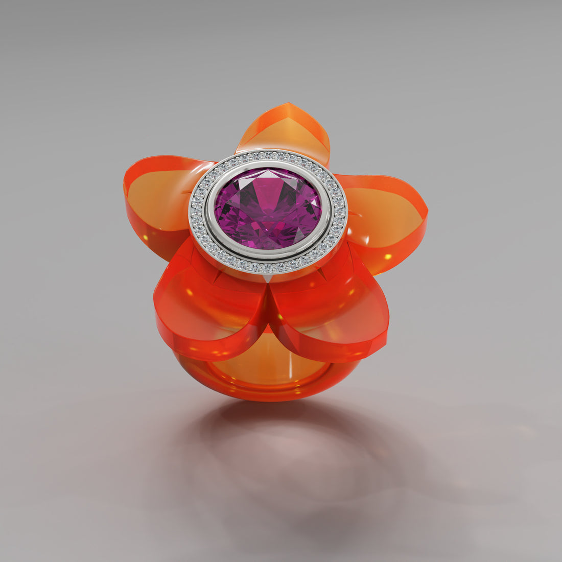 Tangerine Diamond 5 Petal Bloom Ring - Mark Gold