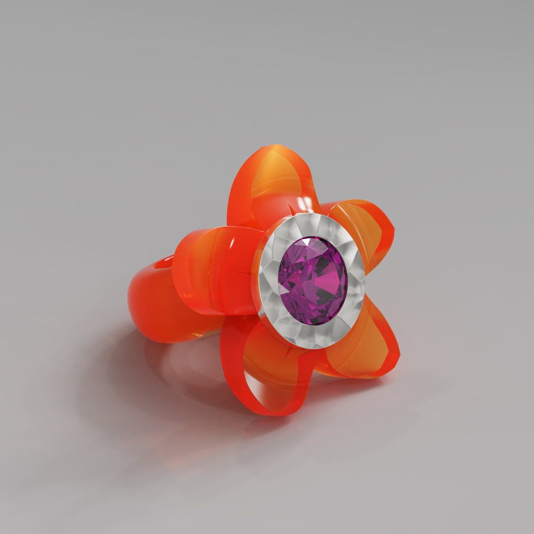 Tangerine Hammered 5 Petal Bloom Ring - Mark Gold