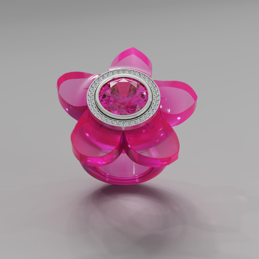 Hot Pink Diamond 5 Petal Bloom Ring - Mark Gold