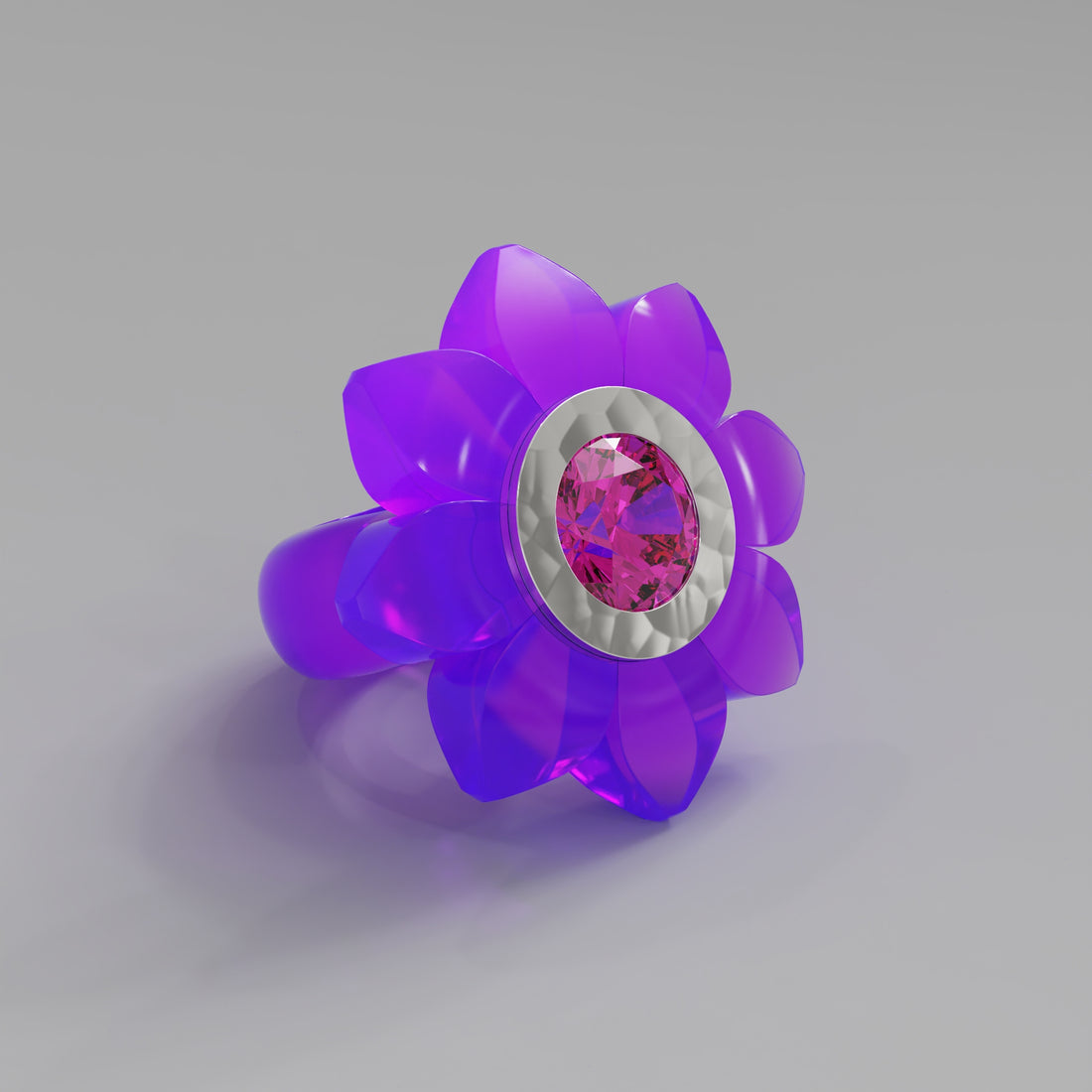 Purple Hammered Bespoke Bloom Ring - Mark Gold