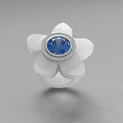 White Diamond 5 Petal Bloom Ring - Mark Gold