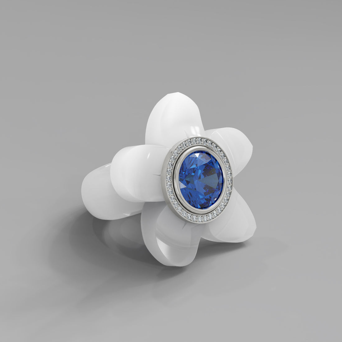 White Diamond 5 Petal Bloom Ring - Mark Gold