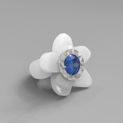 White Hammered 5 Petal Bloom Ring - Mark Gold