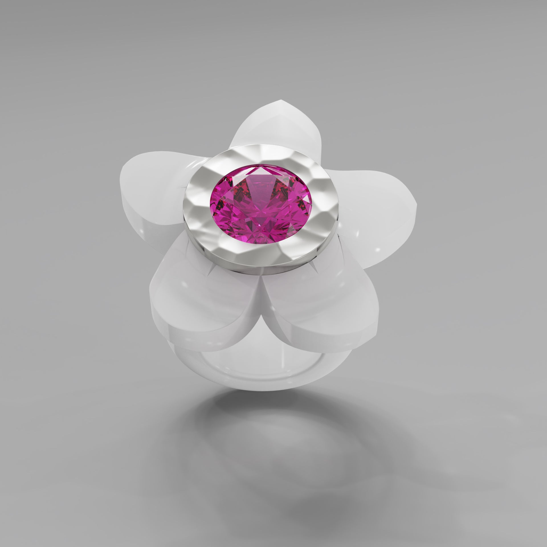 White Hammered 5 Petal Bloom Ring - Mark Gold