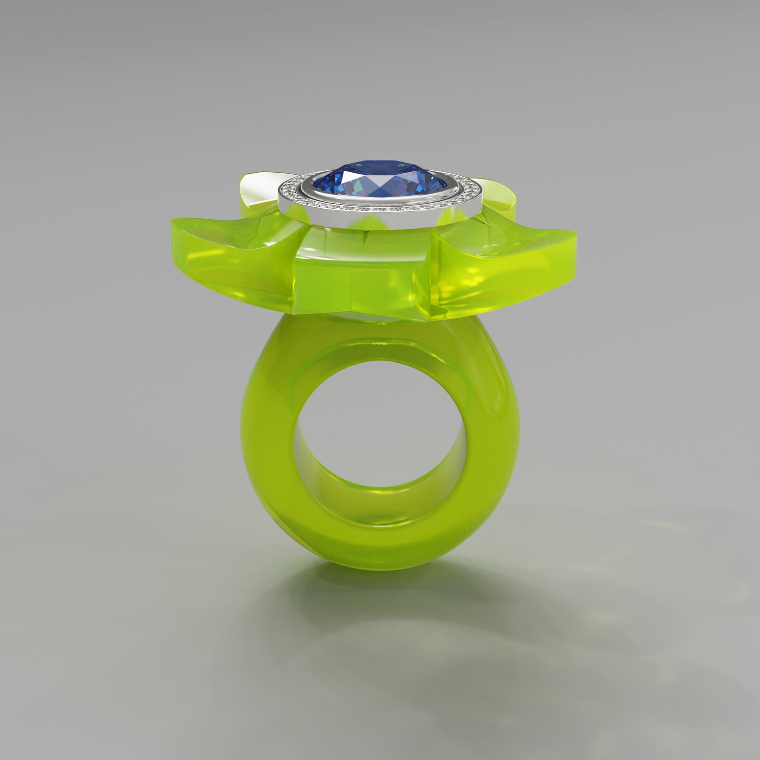 Acid Yellow Diamond 5 Petal Bloom Ring - Mark Gold