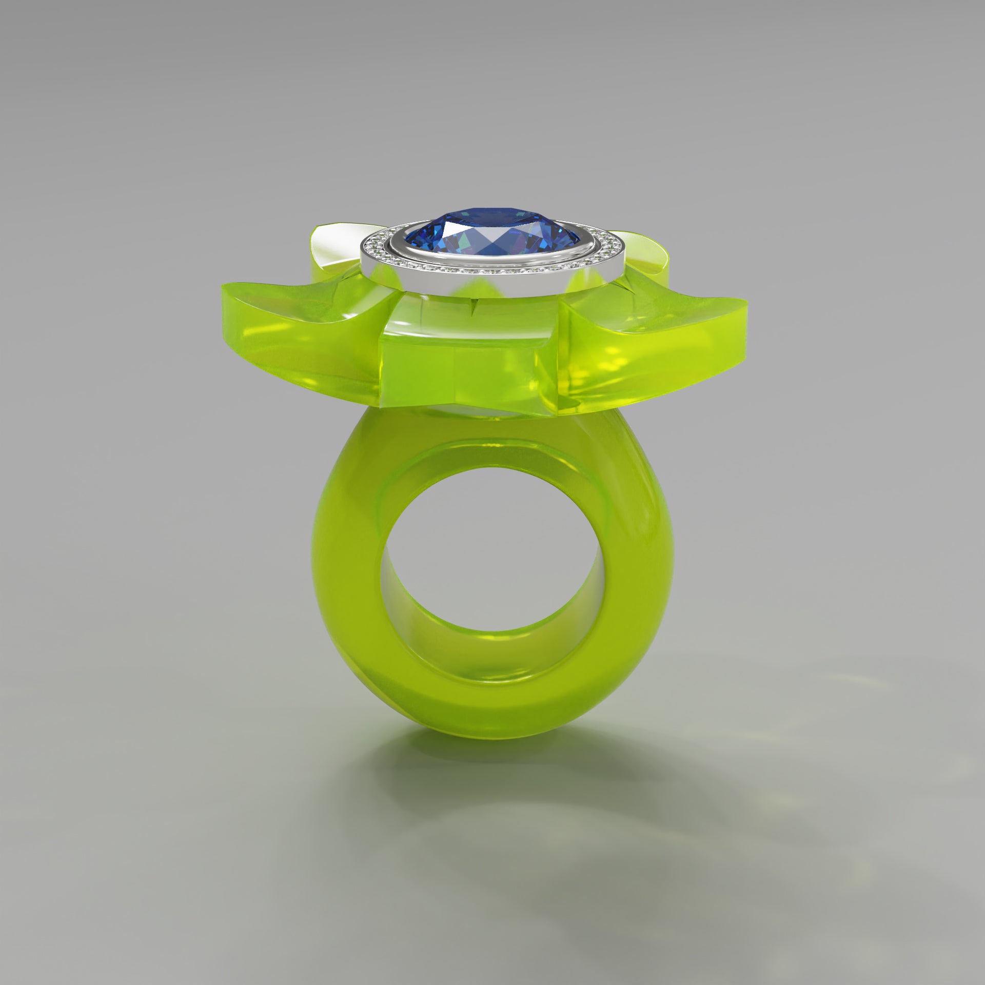 Acid Yellow Diamond 5 Petal Bloom Ring - Mark Gold