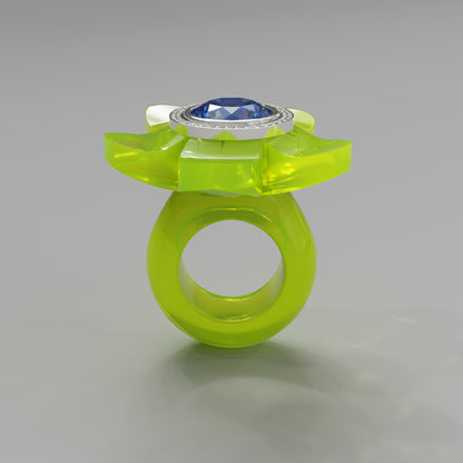 Acid Yellow Diamond 5 Petal Bloom Ring - Mark Gold