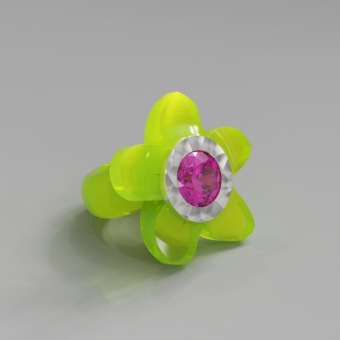 Acid Yellow Hammered 5 Petal Bloom Ring - Mark Gold